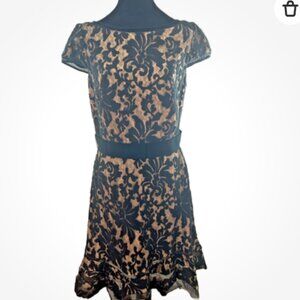 Tadashi Shoji Black Lace Overlay Belted Dress Women’s Cocktail Wedding Party